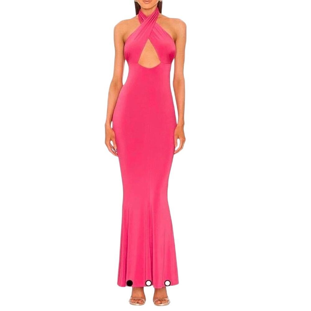 Michael Costello x REVOLVE Pink Halter Keyhole Maxi Dress Medium Formal Gown